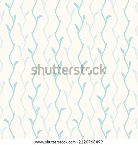 Nice foliate seamless pattern. Thin wavy twigs with young leaves. Endless texture for wallpaper, web page, wrapping paper, invitation cards