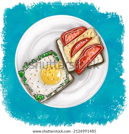 Vector color illustration of tasty and healthy breakfast, food illustration