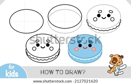 How to draw macaroon biscuit with a cute face for children. Step by step drawing tutorial. A simple guide to learning to draw
