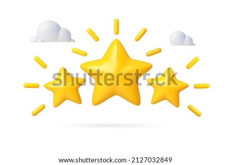 3d three stars quality rating. stars of golden yellow glossy color. customer achievement and feedback. realistic 3d high client rating about work. vector illustration render 