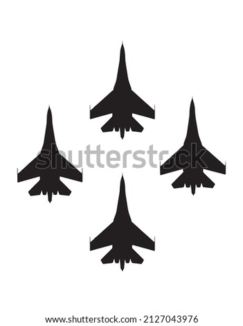 Aerobatic team of fighter aircrafts. Vector silhouette Royalty-Free Stock Photo #2127043976