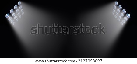 soccer stadium lights reflectors against black background Royalty-Free Stock Photo #2127058097