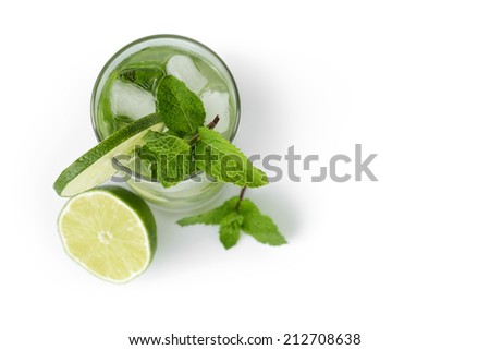 fresh classic long drink mojito, isolated on white background
