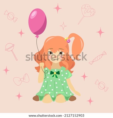 vector flat illustration of a girl with a balloon