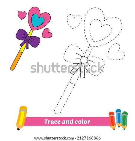 Trace and color for kids, magic stick vector