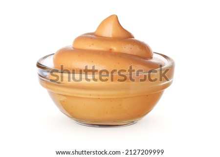 Classic special burger sauce in the transparent bowl isolated on white background Royalty-Free Stock Photo #2127209999