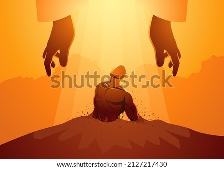 Biblical series, The Creation of the World, the sixth day, finally humans, made in the image of God were created Royalty-Free Stock Photo #2127217430