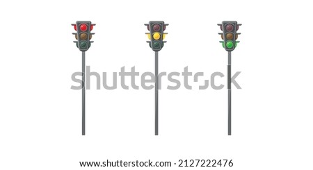 Vector flat illustration of traffic lights isolated on white background. 