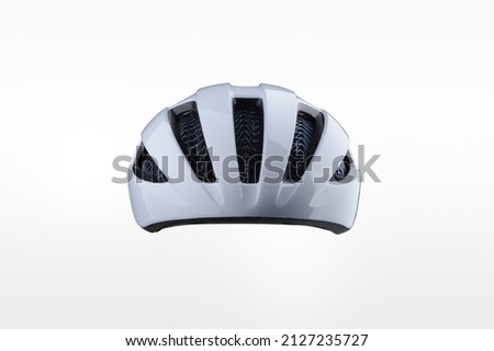White bicycle helmet isolated on white background. Front view of bicycle helmet Royalty-Free Stock Photo #2127235727
