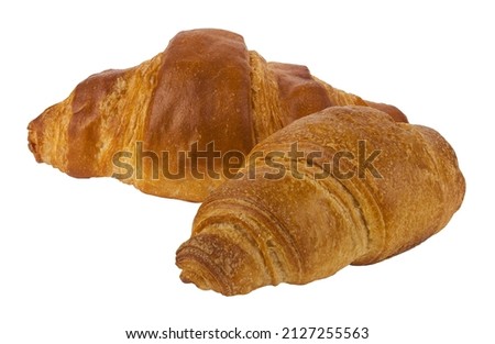 Croissants isolated on white background. Detail for design. Design elements. Macro. Full focus. Background for business cards, postcards and posters. Food object design. 