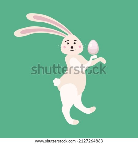 Cute Bunny Easter holding egg. Cartoon funny Easter Rabbit, illustration