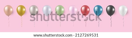 Group of luxury balloons with ribbons on pink background , Decoration new year , Valentine 's day party , Vector illustration.