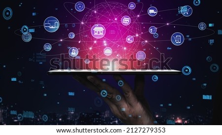 Omni channel technology of online retail business conceptual . Multichannel marketing on social media platform offer service of internet payment channel, online retail shopping and omni digital app. Royalty-Free Stock Photo #2127279353