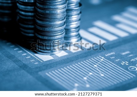 Pile of gold coins money stack in finance treasury deposit bank account saving . Concept of corporate business economy and financial growth by investment in valuable asset to gain cash revenue .