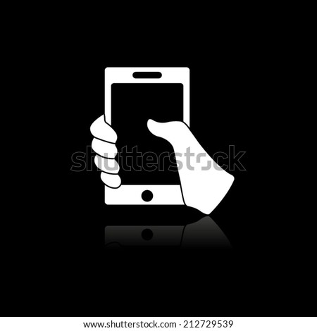 Mobile phone in hand icon with shadow