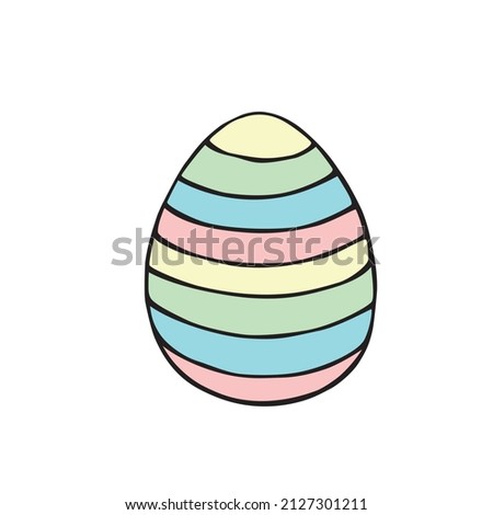 Vector colorful easter egg in stripes. Holiday illustration, clip art in hand drawn flat style for greeting cards, stickers, festive design