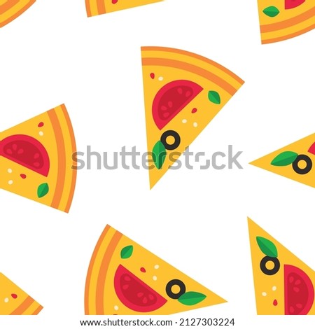 Pizza slices on a white background. Seamless vector texture. Vector Illustration. Pieces isolated on white. EPS10.