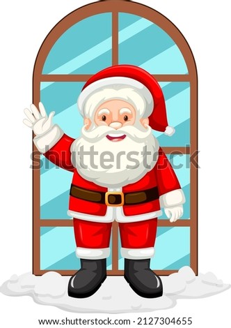 Santa waving hand by the window illustration
