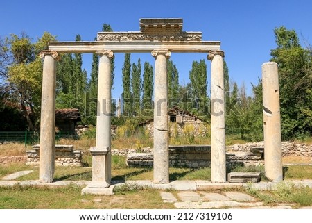Ancient columns, ancient columns of Zeus temple in Aizanoi city in Kütahya, Turkey.