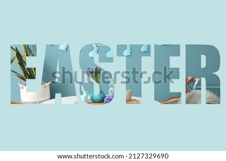 Word EASTER on blue background