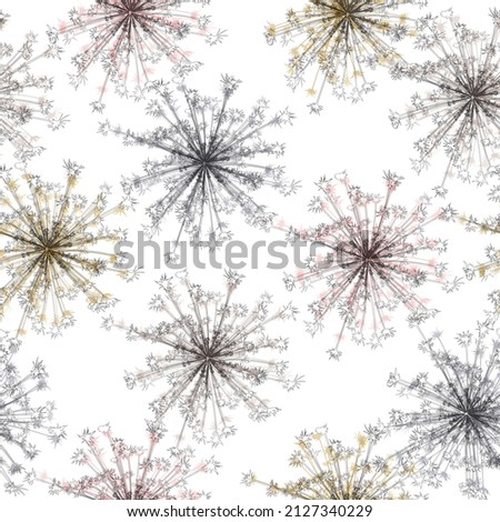 Watercolor hand drawn seamless pattern with feathers and spring tender flowers - dandelions on the white backgroun Tender flying dandelion flowers on a white.