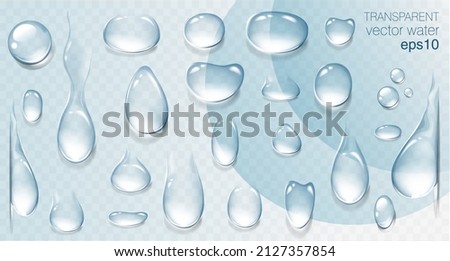 Realistic transparent water drops set. Rain drops on the glass. Isolated vector illustration Royalty-Free Stock Photo #2127357854