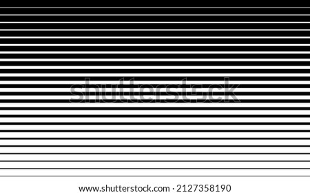 Horizontal line pattern. From thin line to thick. Parallel stripe. Black streak on white background. Straight gradation stripes. Abstract geometric patern. Faded dynamic backdrop. Vector illustration Royalty-Free Stock Photo #2127358190