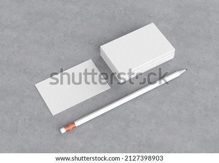 Business card mockup template for branding identity on a gray concrete background for graphic designers presentations and portfolios. 3D rendering.