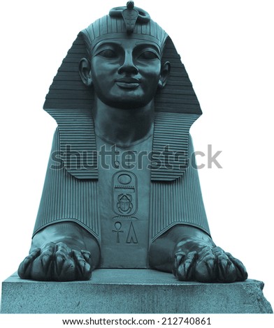 A picture of Egyptian sculture statue of sphynx - cool cyanotype