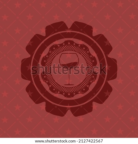 wine cup icon inside badge with red background. 