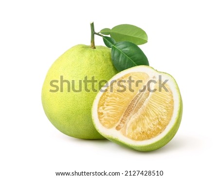 Pomelo fruit with cut in half isolated on white background. Royalty-Free Stock Photo #2127428510
