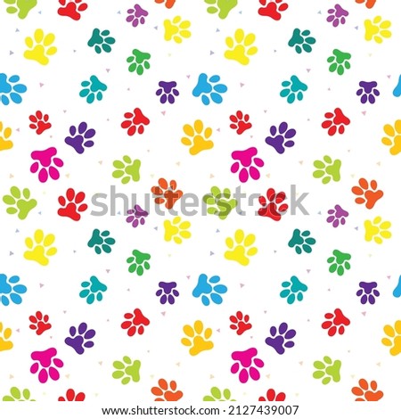 Colorful Dog Or Cat Paw Pattern Background. Wallpaper. Vector Illustration