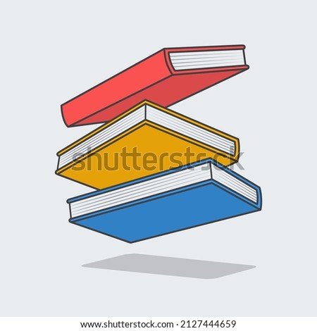 Flying Books Cartoon Vector Illustration. World Book Day Flat Icon Outline