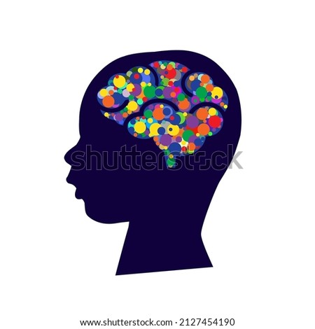 Child brain icon. Vector illustration isolated on white. Abstract silhouette with circles.