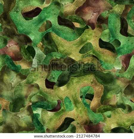 Camouflage spots watercolor seamless pattern. Template for decorating designs and illustrations.