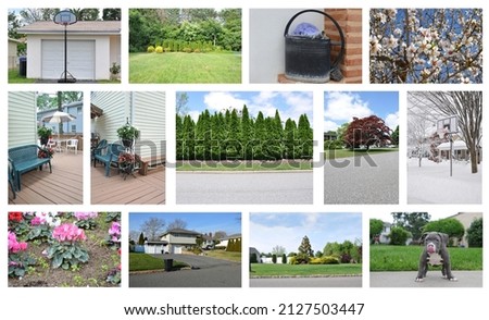 USA Suburban home outdoor lifestyle collage of photos