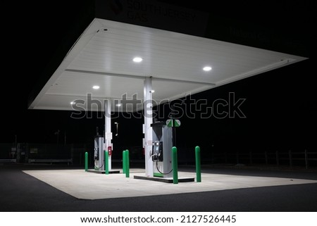 A natural gas station empty at night. Royalty-Free Stock Photo #2127526445