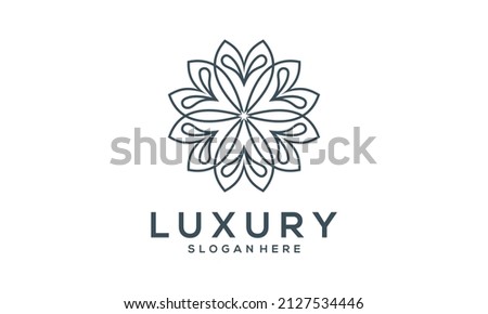 simple line art vector iconic logo of a flower created from circles	