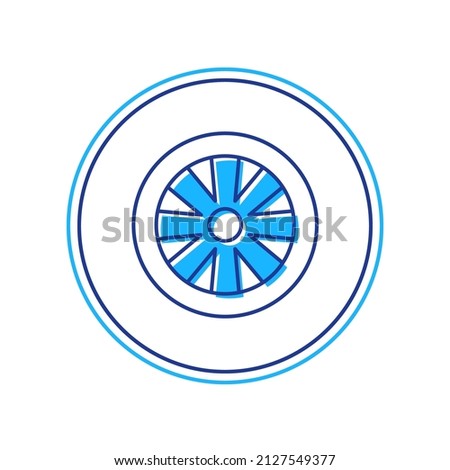 Filled outline Alloy wheel for car icon isolated on white background.  Vector