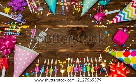 Top view of decoration birthday copy space. Happy birthday for a fifteen year old. Beautiful congratulations for 15 years old