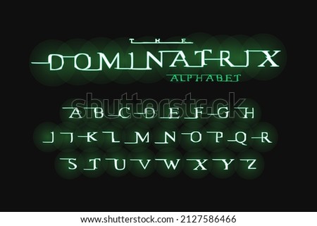 Futuristic broken alphabet with green glow for hacker titles. Vector typography illustration Royalty-Free Stock Photo #2127586466
