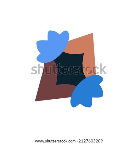 Vector unusual element of design or logo on white background. Two blue flowers in vase