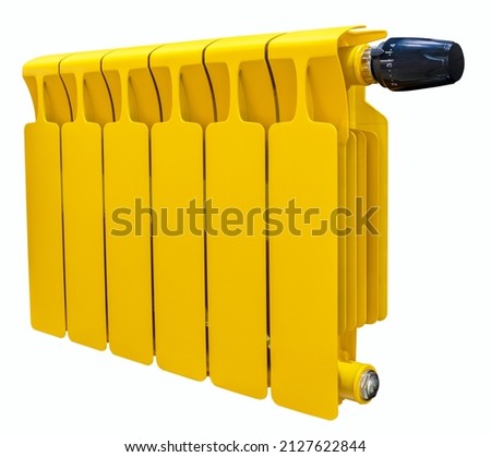 New water heating radiator in yellow color isolated on white background