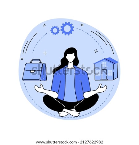 Balancing work and family abstract concept vector illustration. Work and life balance, happy family, mom doing business, dad at home, kids at office, time management, freelance abstract metaphor. Royalty-Free Stock Photo #2127622982