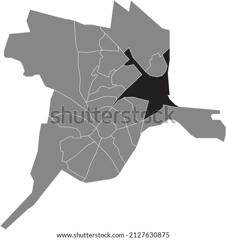 Black flat blank highlighted location map of the DE HOEF DISTRICT inside gray administrative map of Amersfoort, Netherlands