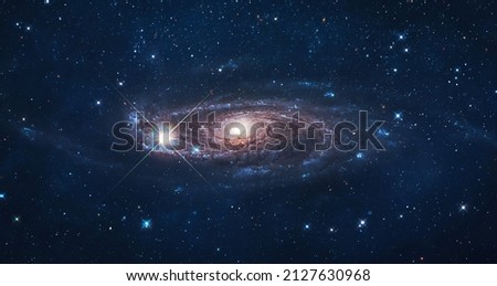 Spiral galaxy in space. Galaxy Andromeda sci-fi high quality space wallpaper. Sky with stars. Elements of this image furnished by NASA
