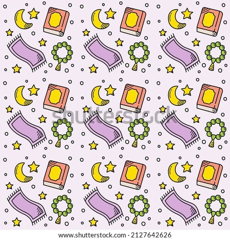 Ramadan doodle seamless pattern vector design	