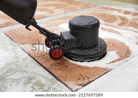 Carpet chemical cleaning with professionally disk machine. Early spring cleaning or regular clean up.