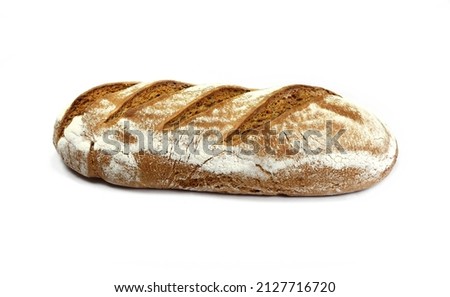 Fresh rye bread or whole grain bread. Isolated object on white background. Healthy baked bread, whole bread on white background.
