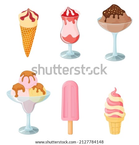 Ice cream.Sweet summer dessert.Vector illustration.A set of ice cream with different flavors, textures and fillers.